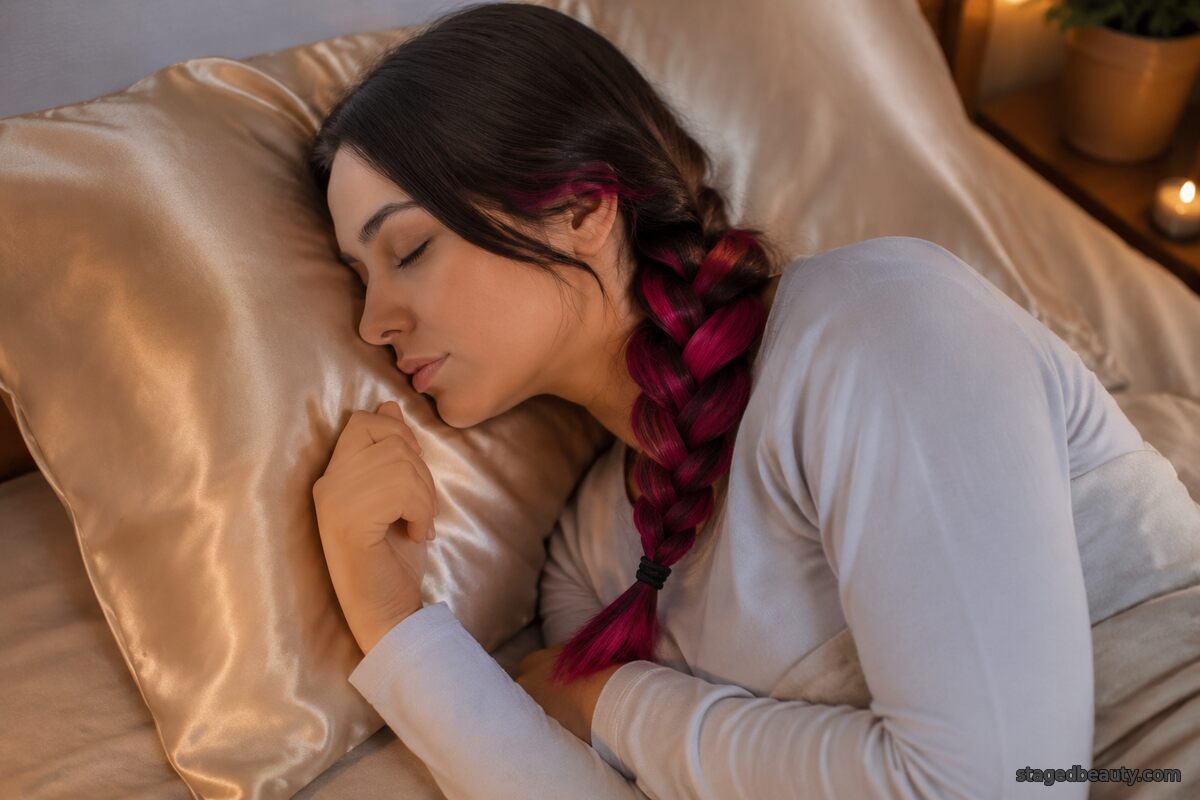 A satin pillowcase and loose braid reduce overnight friction.