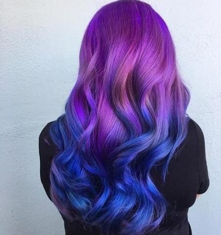 Long purple waves blending into rich cobalt blue tips
