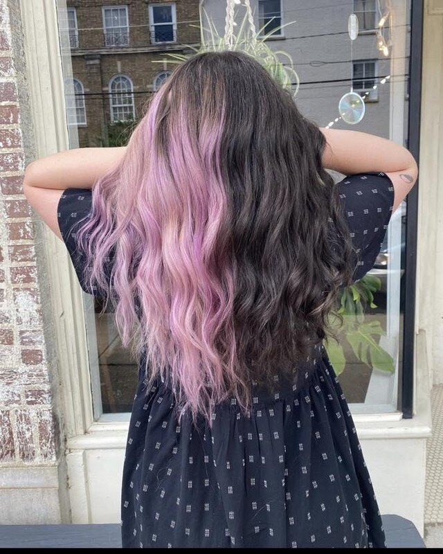 Two tone split brown pink hair